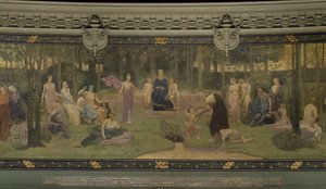 Święty Las, alegoryczny mural w Wielkim Amfiteatrze, centralny detal Sorbony, Elokwencja, Poezja, Życiodajne Źródło i Nauka, 1887-89 (detal 88480)
